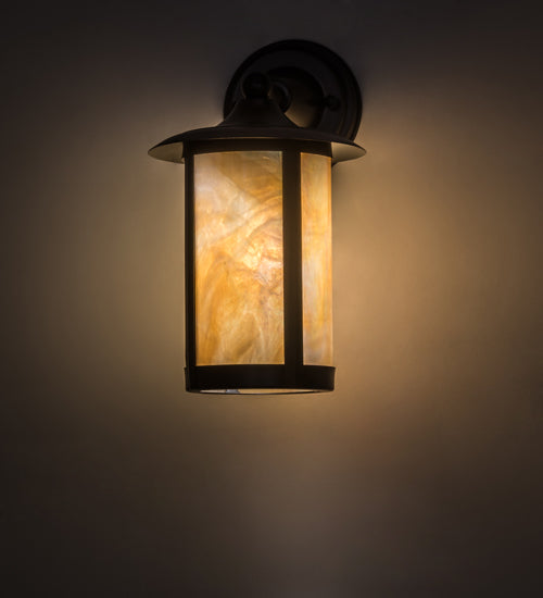 Meyda Lighting Fulton 8" Craftsman Brown Prime Solid Mount Wall Sconce With Beige Iridescent Shade Glass