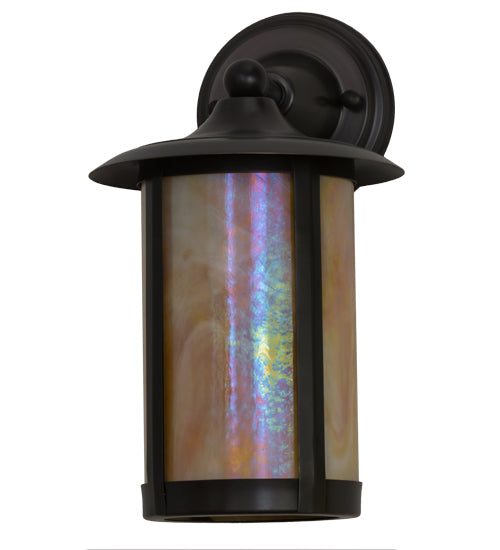Meyda Lighting Fulton 8" Craftsman Brown Prime Solid Mount Wall Sconce With Beige Iridescent Shade Glass