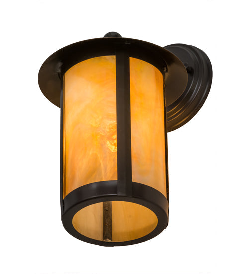 Meyda Lighting Fulton 8" Craftsman Brown Prime Solid Mount Wall Sconce With Beige Iridescent Shade Glass
