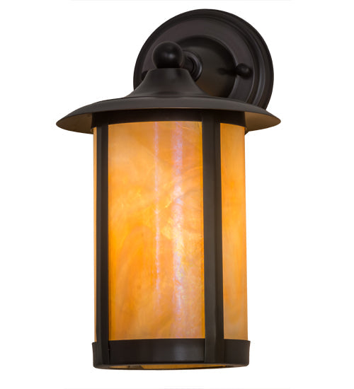 Meyda Lighting Fulton 8" Craftsman Brown Prime Solid Mount Wall Sconce With Beige Iridescent Shade Glass