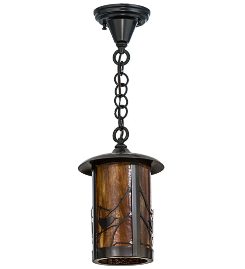 Meyda Lighting Fulton 8" Craftsman Brown Song Bird Mini Pendant Light With Honey Art Shade Glass