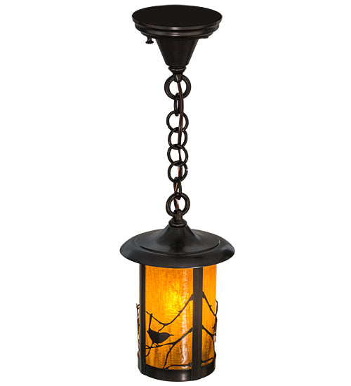 Meyda Lighting Fulton 8" Craftsman Brown Song Bird Mini Pendant Light With Honey Art Shade Glass