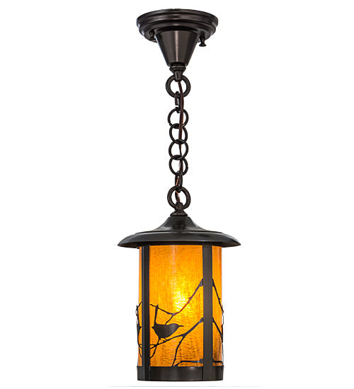 Meyda Lighting Fulton 8" Craftsman Brown Song Bird Mini Pendant Light With Honey Art Shade Glass