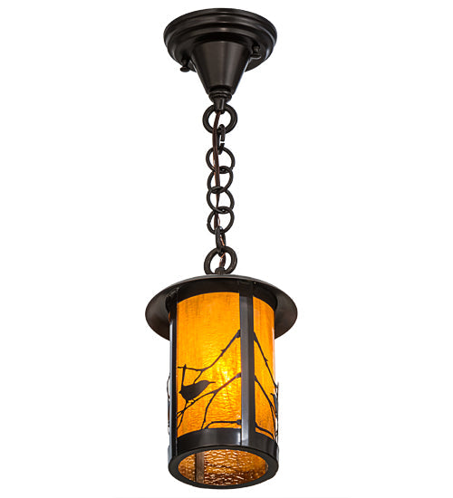 Meyda Lighting Fulton 8" Craftsman Brown Song Bird Mini Pendant Light With Honey Art Shade Glass