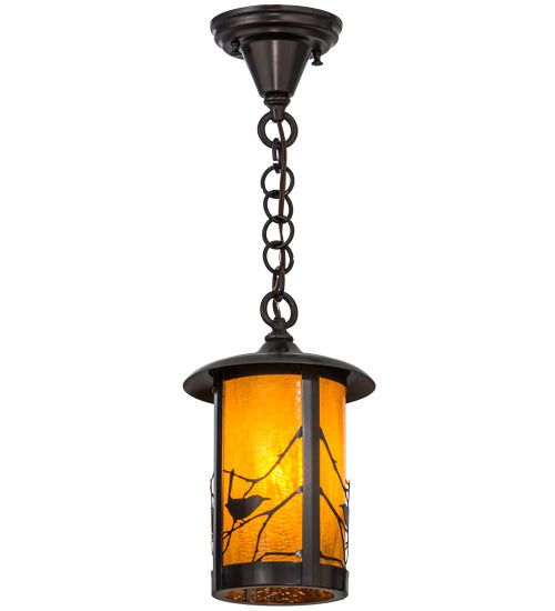 Meyda Lighting Fulton 8" Craftsman Brown Song Bird Mini Pendant Light With Honey Art Shade Glass
