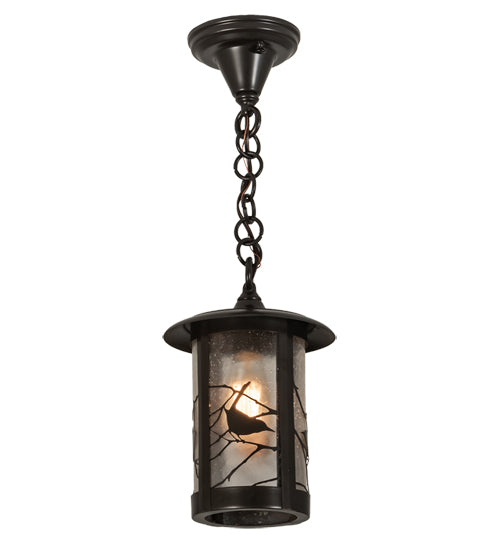 Meyda Lighting Fulton 8" Craftsman Brown Song Bird Pendant Light With Clear Seeded Shade Glass