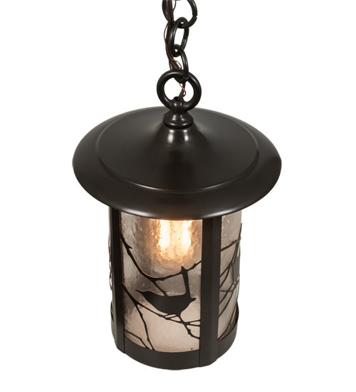Meyda Lighting Fulton 8" Craftsman Brown Song Bird Pendant Light With Clear Seeded Shade Glass