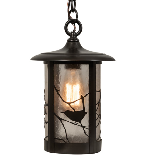 Meyda Lighting Fulton 8" Craftsman Brown Song Bird Pendant Light With Clear Seeded Shade Glass