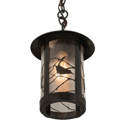 Meyda Lighting Fulton 8" Craftsman Brown Song Bird Pendant Light With Clear Seeded Shade Glass
