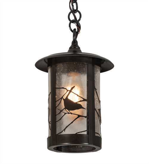 Meyda Lighting Fulton 8" Craftsman Brown Song Bird Pendant Light With Clear Seeded Shade Glass