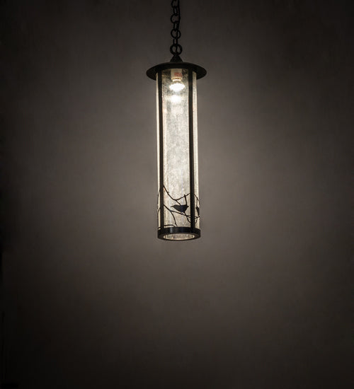 Meyda Lighting Fulton 8" Craftsman Brown Song Bird Pendant Light With Clear Seeded Wissmach Shade Glass