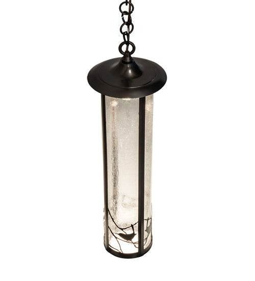 Meyda Lighting Fulton 8" Craftsman Brown Song Bird Pendant Light With Clear Seeded Wissmach Shade Glass