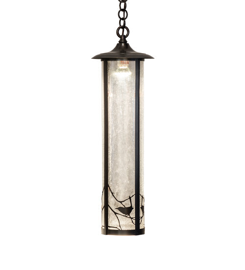 Meyda Lighting Fulton 8" Craftsman Brown Song Bird Pendant Light With Clear Seeded Wissmach Shade Glass