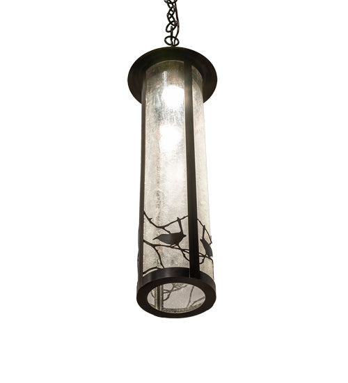 Meyda Lighting Fulton 8" Craftsman Brown Song Bird Pendant Light With Clear Seeded Wissmach Shade Glass