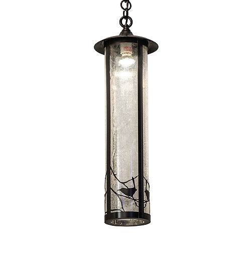 Meyda Lighting Fulton 8" Craftsman Brown Song Bird Pendant Light With Clear Seeded Wissmach Shade Glass