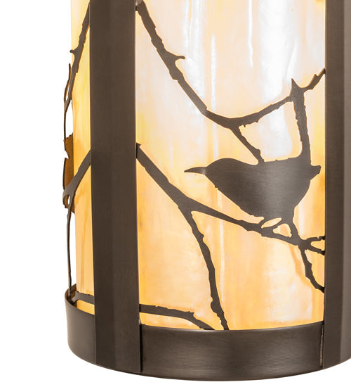 Meyda Lighting Fulton 8" Craftsman Brown Song Bird Solid Mount Wall Sconce With Beige Iridescent Shade Glass