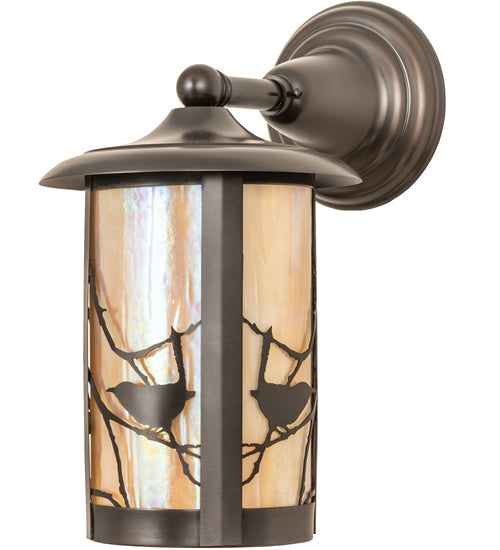 Meyda Lighting Fulton 8" Craftsman Brown Song Bird Solid Mount Wall Sconce With Beige Iridescent Shade Glass