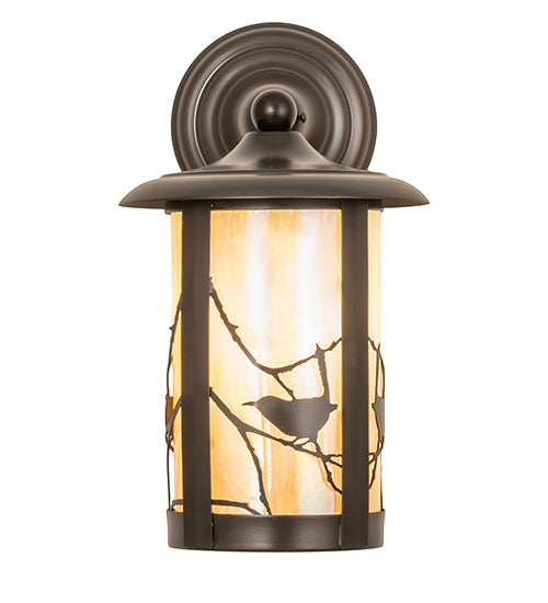 Meyda Lighting Fulton 8" Craftsman Brown Song Bird Solid Mount Wall Sconce With Beige Iridescent Shade Glass