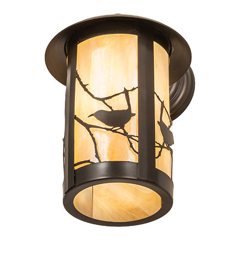 Meyda Lighting Fulton 8" Craftsman Brown Song Bird Solid Mount Wall Sconce With Beige Iridescent Shade Glass