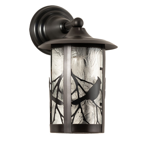 Meyda Lighting Fulton 8" Craftsman Brown Song Bird Solid Mount Wall Sconce With Clear Leaf Shade Glass