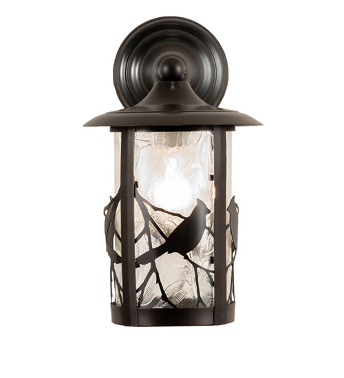 Meyda Lighting Fulton 8" Craftsman Brown Song Bird Solid Mount Wall Sconce With Clear Leaf Shade Glass