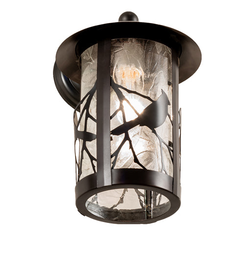 Meyda Lighting Fulton 8" Craftsman Brown Song Bird Solid Mount Wall Sconce With Clear Leaf Shade Glass