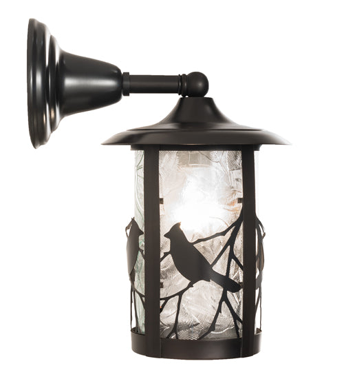 Meyda Lighting Fulton 8" Craftsman Brown Song Bird Solid Mount Wall Sconce With Clear Leaf Shade Glass