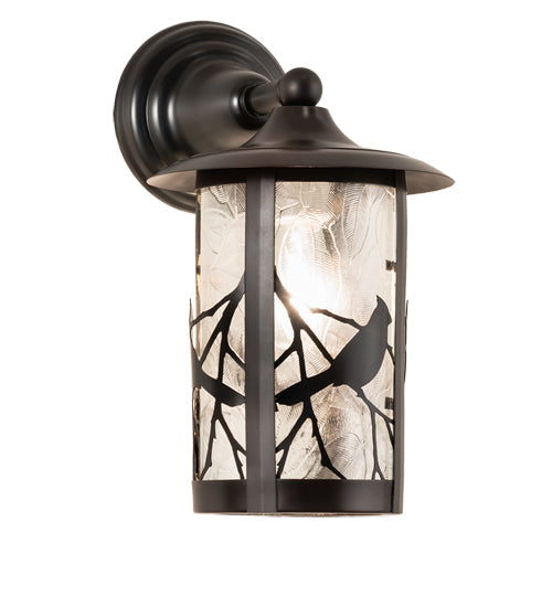 Meyda Lighting Fulton 8" Craftsman Brown Song Bird Solid Mount Wall Sconce With Clear Leaf Shade Glass