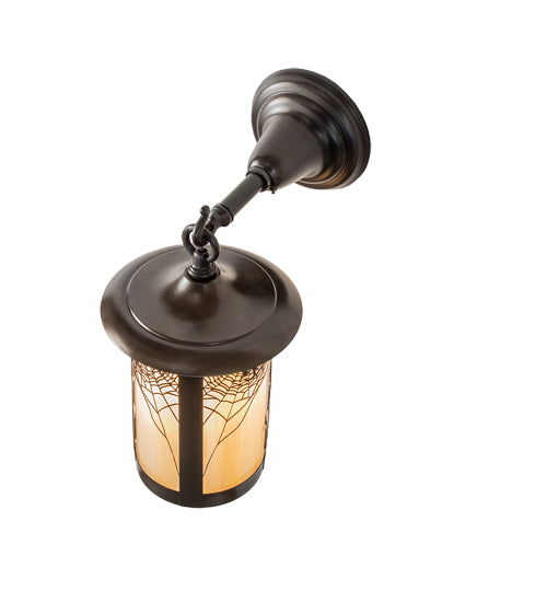 Meyda Lighting Fulton 8" Craftsman Brown Spider Web Hanging Wall Sconce With Beige Iridescent Shade Glass