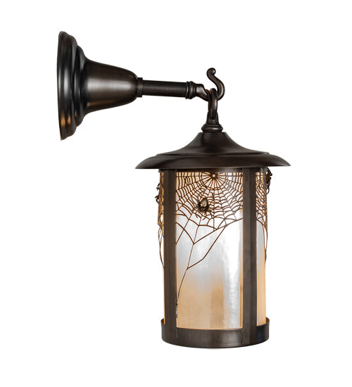 Meyda Lighting Fulton 8" Craftsman Brown Spider Web Hanging Wall Sconce With Beige Iridescent Shade Glass