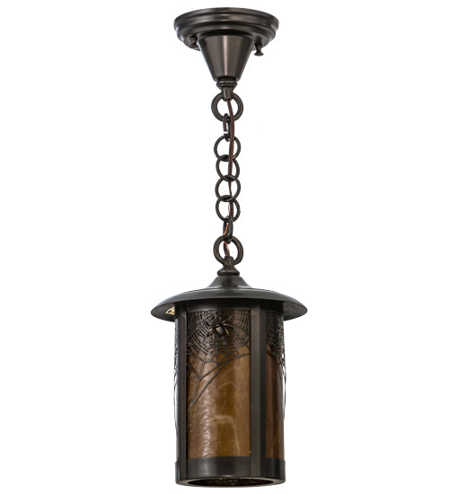 Meyda Lighting Fulton 8" Craftsman Brown Spider Web Pendant Light With Honey Art Shade Glass