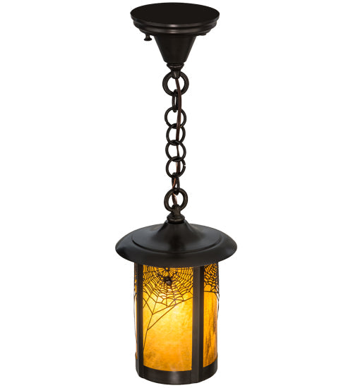 Meyda Lighting Fulton 8" Craftsman Brown Spider Web Pendant Light With Honey Art Shade Glass
