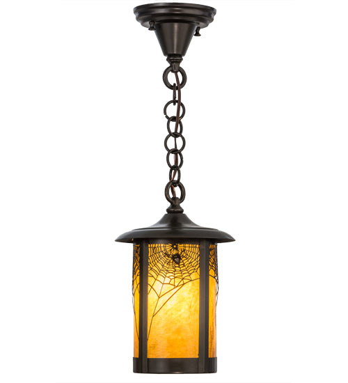 Meyda Lighting Fulton 8" Craftsman Brown Spider Web Pendant Light With Honey Art Shade Glass