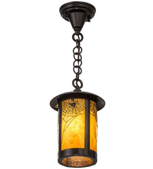 Meyda Lighting Fulton 8" Craftsman Brown Spider Web Pendant Light With Honey Art Shade Glass