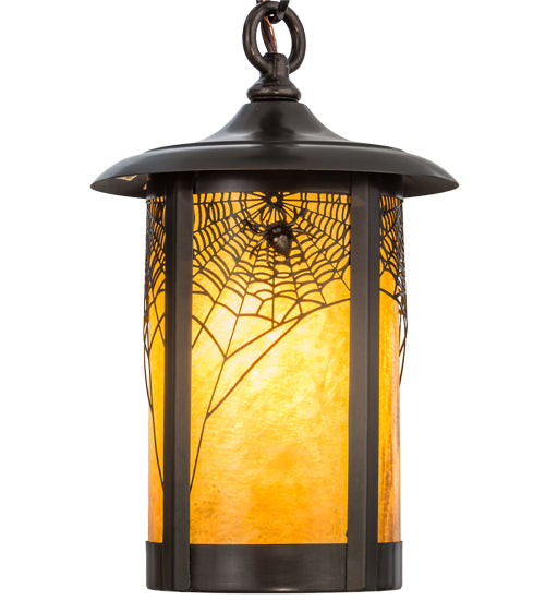 Meyda Lighting Fulton 8" Craftsman Brown Spider Web Pendant Light With Honey Art Shade Glass