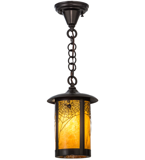 Meyda Lighting Fulton 8" Craftsman Brown Spider Web Pendant Light With Honey Art Shade Glass