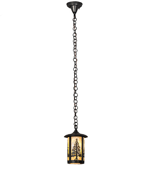 Meyda Lighting Fulton 8" Craftsman Brown Tall Pines Mini Pendant Light With Beige Shade Glass