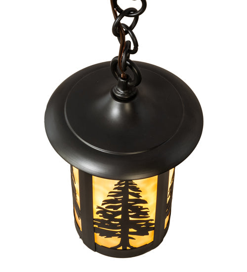 Meyda Lighting Fulton 8" Craftsman Brown Tall Pines Mini Pendant Light With Beige Shade Glass