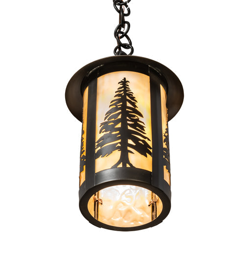 Meyda Lighting Fulton 8" Craftsman Brown Tall Pines Mini Pendant Light With Beige Shade Glass