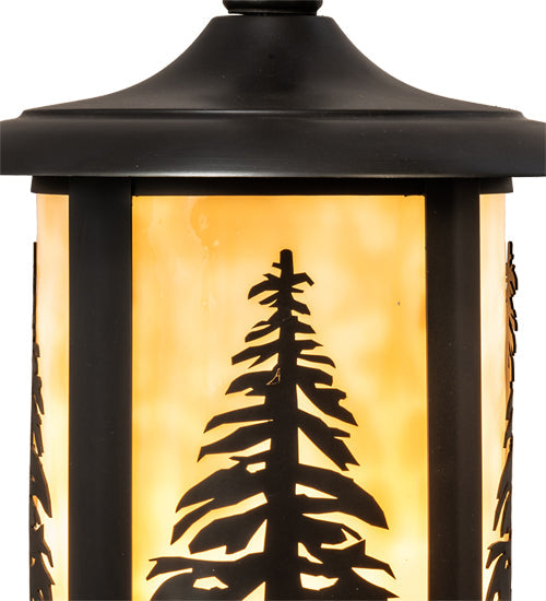 Meyda Lighting Fulton 8" Craftsman Brown Tall Pines Mini Pendant Light With Beige Shade Glass
