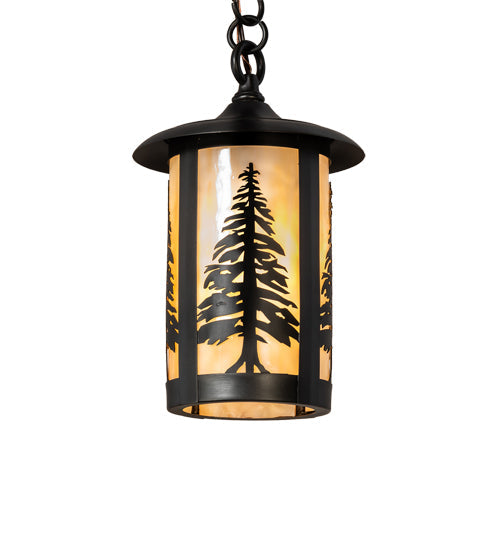 Meyda Lighting Fulton 8" Craftsman Brown Tall Pines Mini Pendant Light With Beige Shade Glass