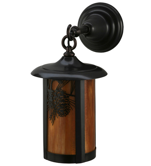 Meyda Lighting Fulton 8" Craftsman Brown Winter Pine Hanging Wall Sconce With Honey Amber Shade Glass