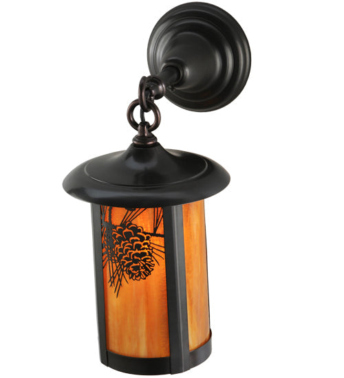 Meyda Lighting Fulton 8" Craftsman Brown Winter Pine Hanging Wall Sconce With Honey Amber Shade Glass