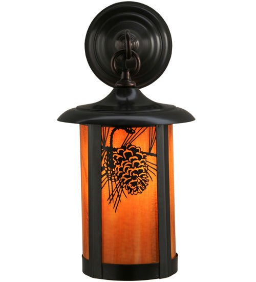 Meyda Lighting Fulton 8" Craftsman Brown Winter Pine Hanging Wall Sconce With Honey Amber Shade Glass