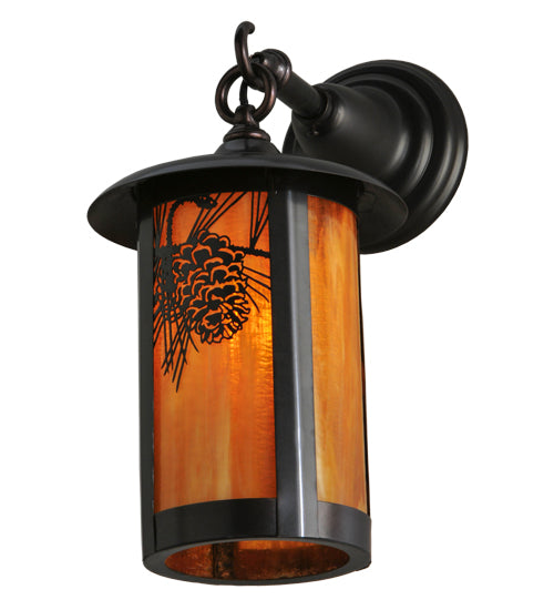 Meyda Lighting Fulton 8" Craftsman Brown Winter Pine Hanging Wall Sconce With Honey Amber Shade Glass