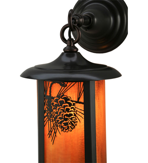 Meyda Lighting Fulton 8" Craftsman Brown Winter Pine Hanging Wall Sconce With Honey Amber Shade Glass