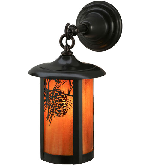 Meyda Lighting Fulton 8" Craftsman Brown Winter Pine Hanging Wall Sconce With Honey Amber Shade Glass