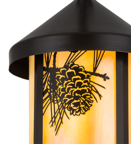 Meyda Lighting Fulton 8" Craftsman Brown Winter Pine Pendant Light With Beige Iridescent Art Shade Glass