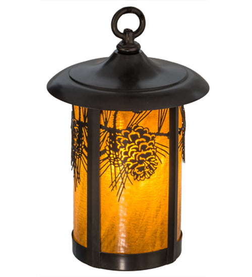 Meyda Lighting Fulton 8" Craftsman Brown Winter Pine Pendant Light With Honey Art Shade Glass