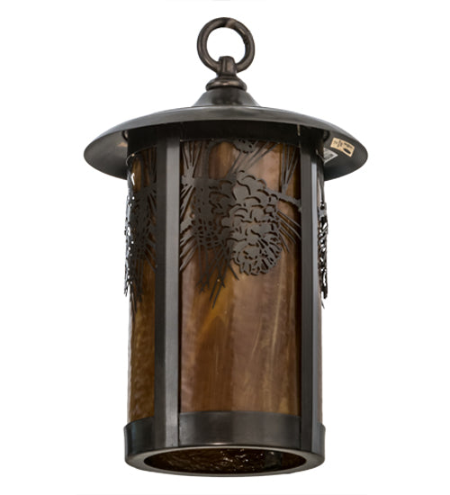 Meyda Lighting Fulton 8" Craftsman Brown Winter Pine Pendant Light With Honey Art Shade Glass